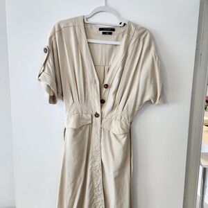 Scotch & Soda Button Up Cream Midi Dress